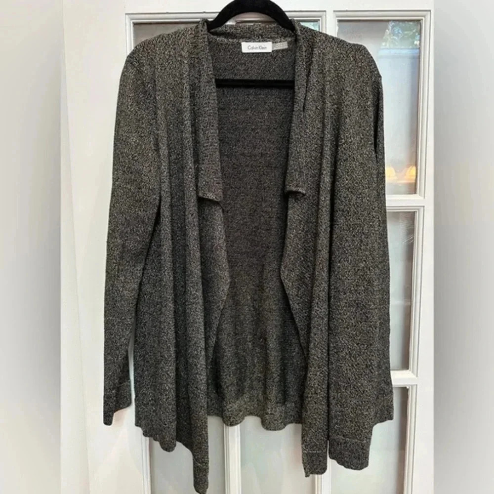 Calvin Klein Women's Size Large L Black & Gold Metallic Thread Cardigan Sweater